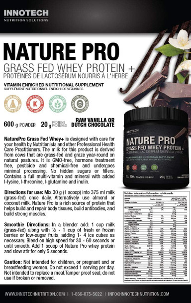 Innotech Nutrition Nature Pro Raw Grass-Fed Whey Protein Vanilla - Label