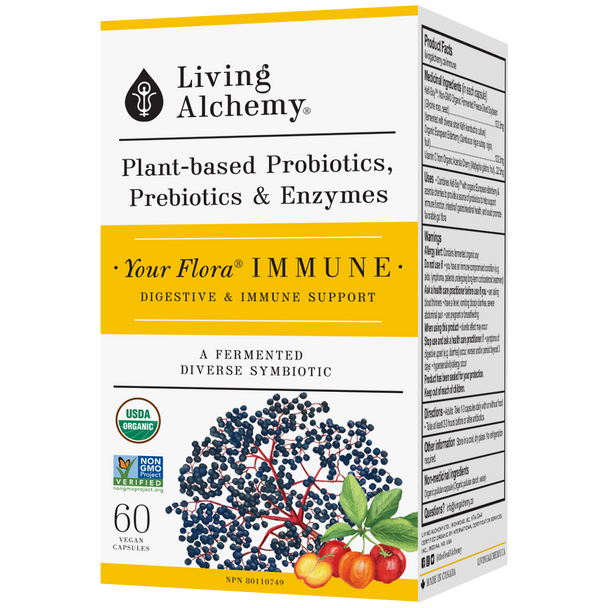 Living Alchemy Your Flora Immune Plant-Based Probiotics, Prebiotics & Enzymes Capsules - Pack