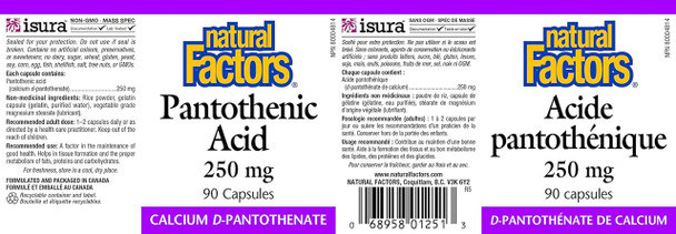 Natural Factors Pantothenic Acid Vitamin B5 250mg - Label