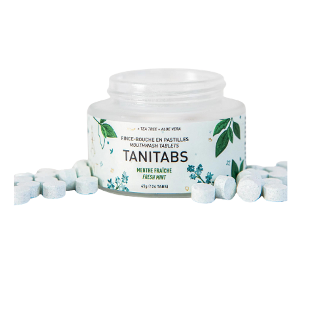Tanitabs Mouthwash Tablets Fresh Mint - front package and tablets