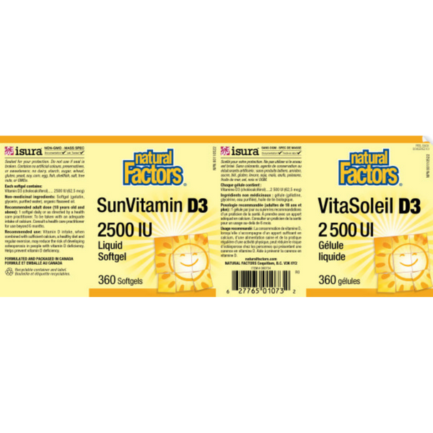 Natural Factors SunVitamin D3 2500 IU label