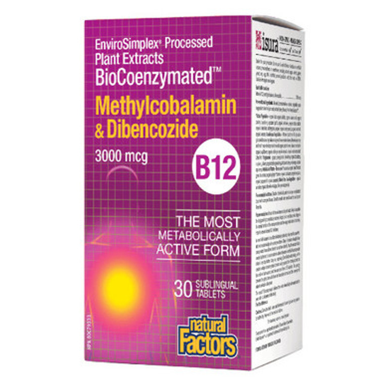 Natural Factors BioCoenzymated Methylcobalamin & Dibencozide Vitamin B12 3,000 mcg 30 sublingual tablets