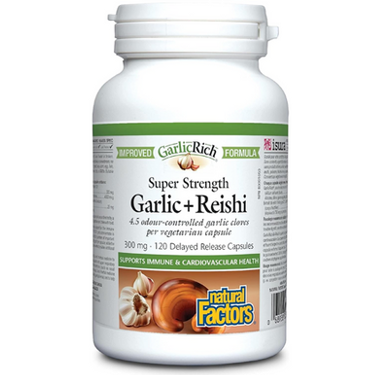 Natural Factors Super Strength Garlic + Reishi 300mg | 120 Capsules Natural Factors Super Strength Garlic + Reishi 300mg | 120 Capsules