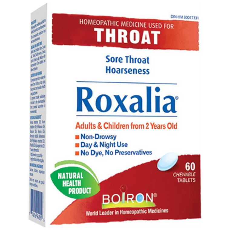 Boiron Roxalia Homeopathic Medicine for Sore Throat Chewable Tablets | 60 Tablets