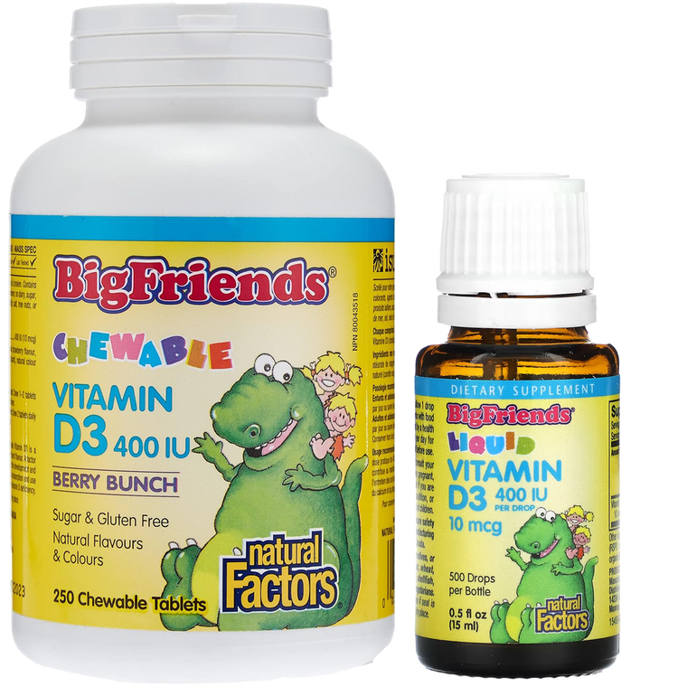 Natural Factors Big Friends Vitamin D3 400 IU Tablets and Liquid