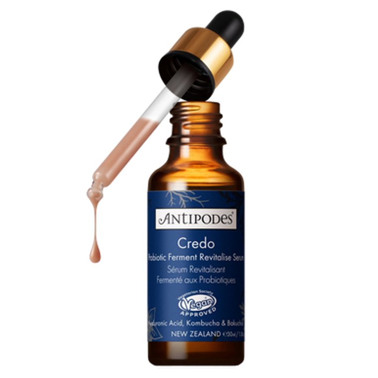 Antipodes Credo Probiotic Ferment Revitalize Serum - front label Antipodes Credo Probiotic Ferment Revitalize Serum - front label