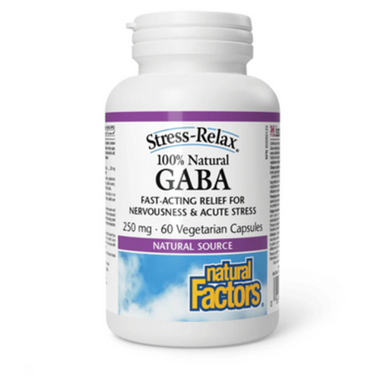 Natural Factors Stress-Relax 100% Natural GABA 250 mg Capsules - front label Natural Factors Stress-Relax 100% Natural GABA 250 mg Capsules - front label