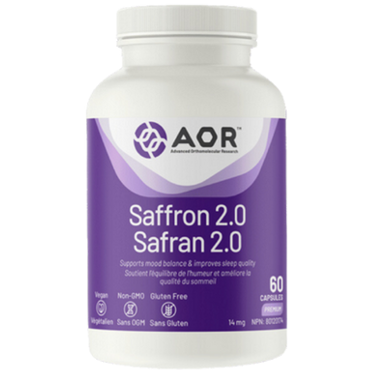 AOR Saffron 2.0 | 60 Capsules- front label AOR Saffron 2.0 | 60 Capsules- front label