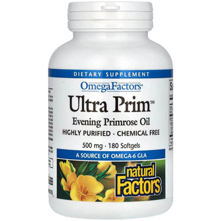 Natural Factors OmegaFactors Ultra Prim Evening Primrose Oil 500mg Softgels - front label Natural Factors OmegaFactors Ultra Prim Evening Primrose Oil 500mg Softgels - front label