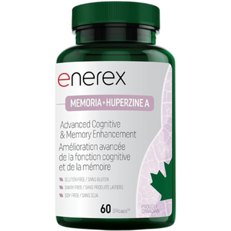 Enerex Memoria + Huperzine A Advanced Cognitive & Memory Enhancement DRcaps - front label Enerex Memoria + Huperzine A Advanced Cognitive & Memory Enhancement DRcaps - front label