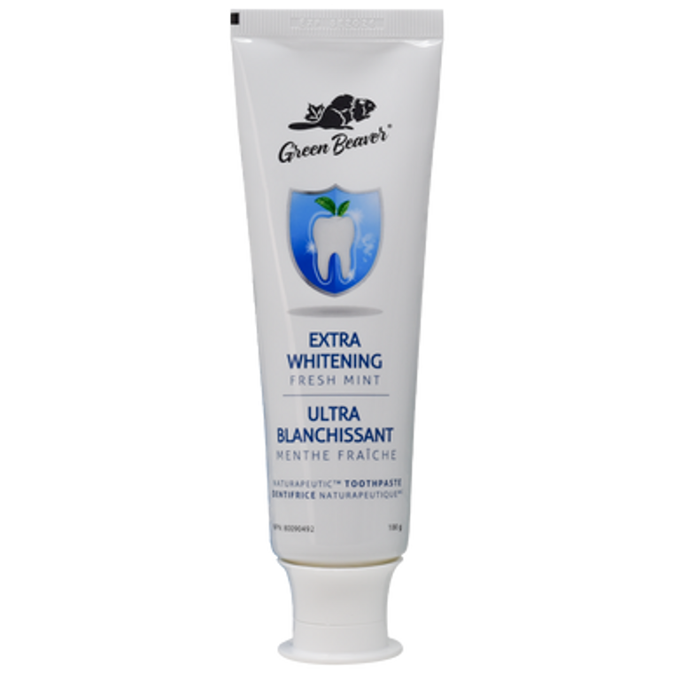 Green Beaver Naturapeutic Extra Whitening Toothpaste Fresh Mint - front label Green Beaver Naturapeutic Extra Whitening Toothpaste Fresh Mint - front label