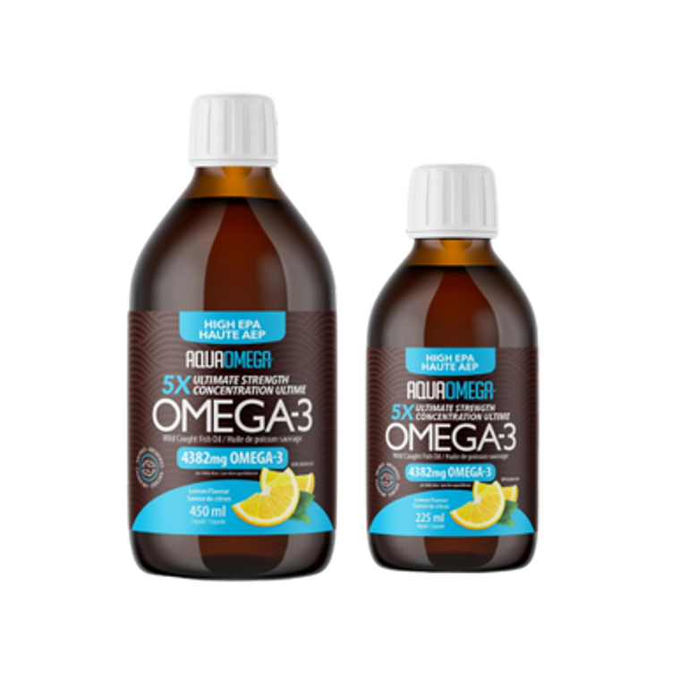 AquaOmega High EPA Omega-3 Wild Caught Fish Oil Lemon Flavour | 2 sizes - 450ml, 225ml AquaOmega High EPA Omega-3 Wild Caught Fish Oil Lemon Flavour | 2 sizes - 450ml, 225ml