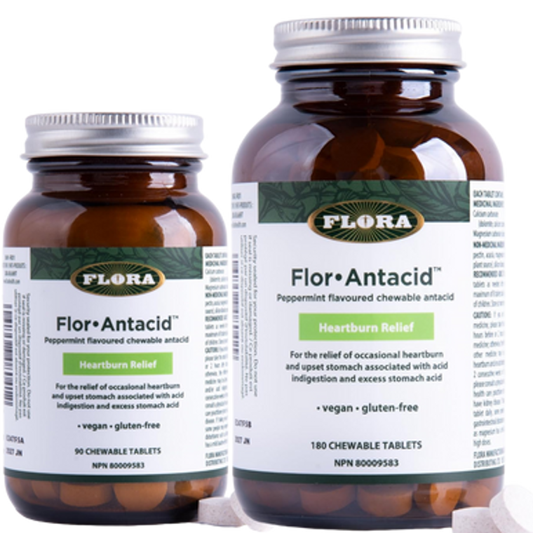 Flora Antacid Heartburn Relief Chewable Tablets | 2 sizes - 90tabs, 180tabs Flora Antacid Heartburn Relief Chewable Tablets | 2 sizes - 90tabs, 180tabs