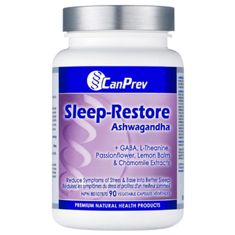 CanPrev Sleep-Restore Ashwagandha | 90 Capsules - front label CanPrev Sleep-Restore Ashwagandha | 90 Capsules - front label