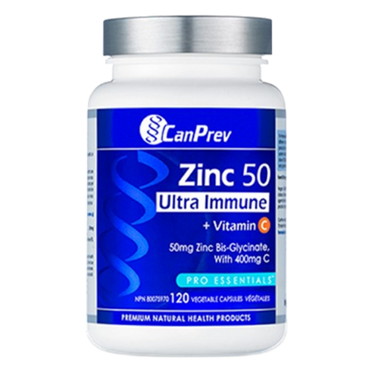 CanPrev Zinc 50 Ultra Immune + Vitamin C | 120 Capsules - front label