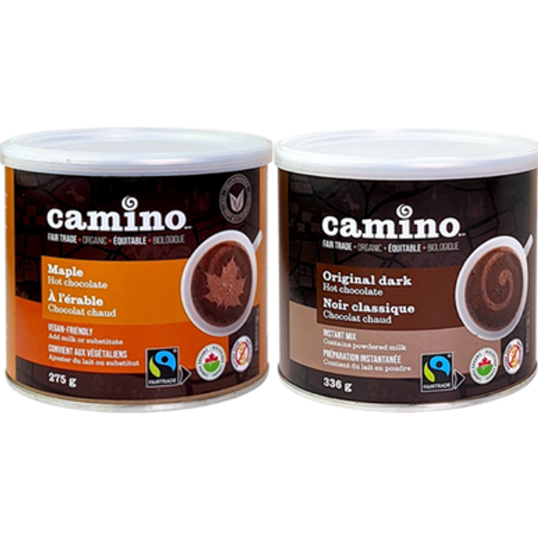 Camino Fair Trade Organic Hot Chocolate Mix - front label of different flavours