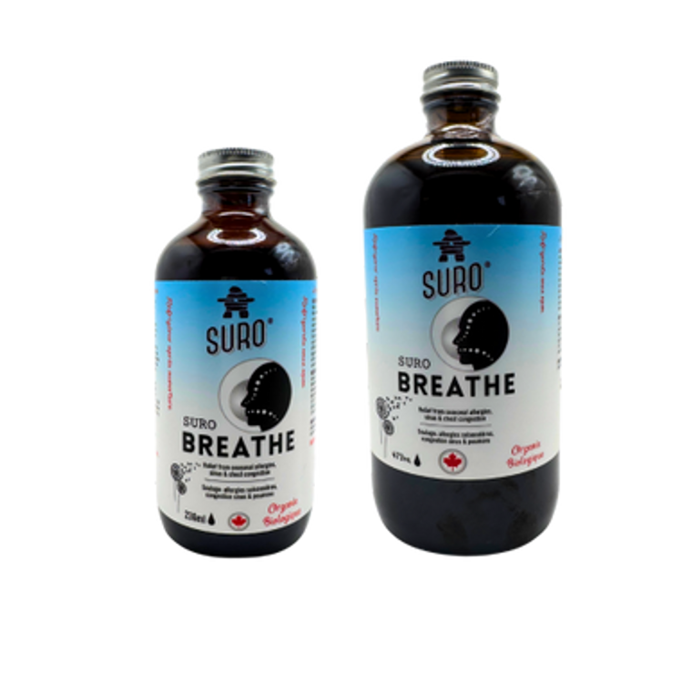 Suro Breathe Organic Liquid - front packaging of 236ml and 473ml bottles