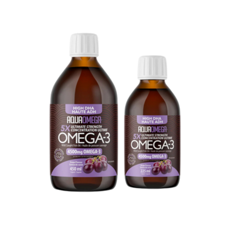AquaOmega High DHA Omega-3 Wild Caught Fish Oil Grape Flavour | 2 sizes