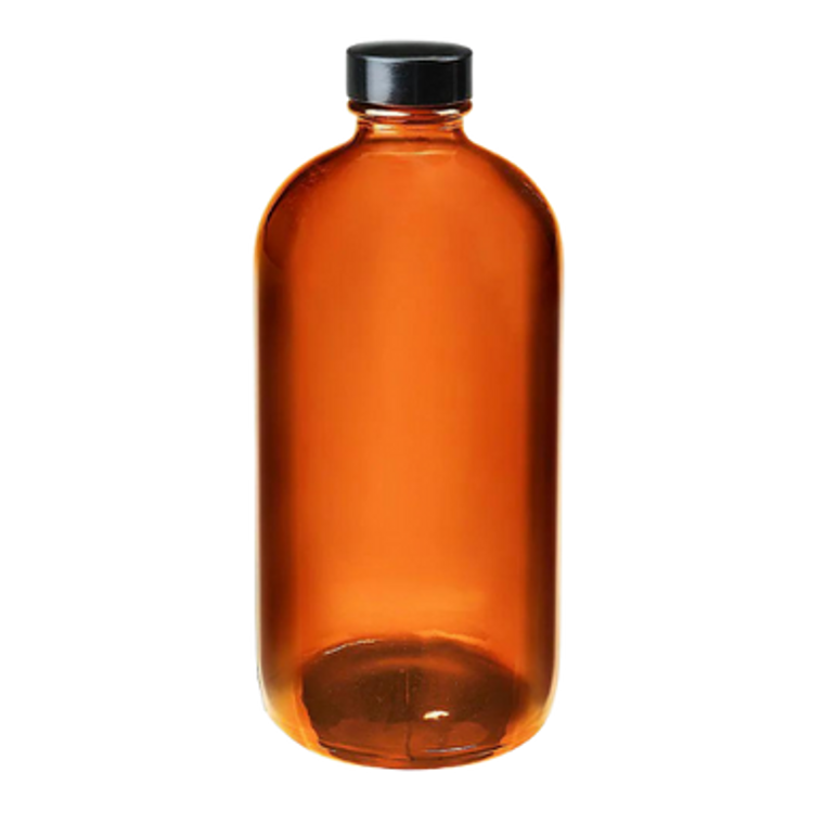 Uline - Amber Boston 16 oz Round Glass Bottle