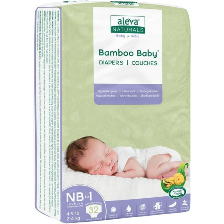 Aleva Naturals Bamboo Baby Diapers NB | 32 ct