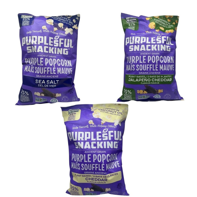 Purplesful Popcorn | 136 grams - Cheddar, Jalapeno Cheddar, Sea Salt Flavours