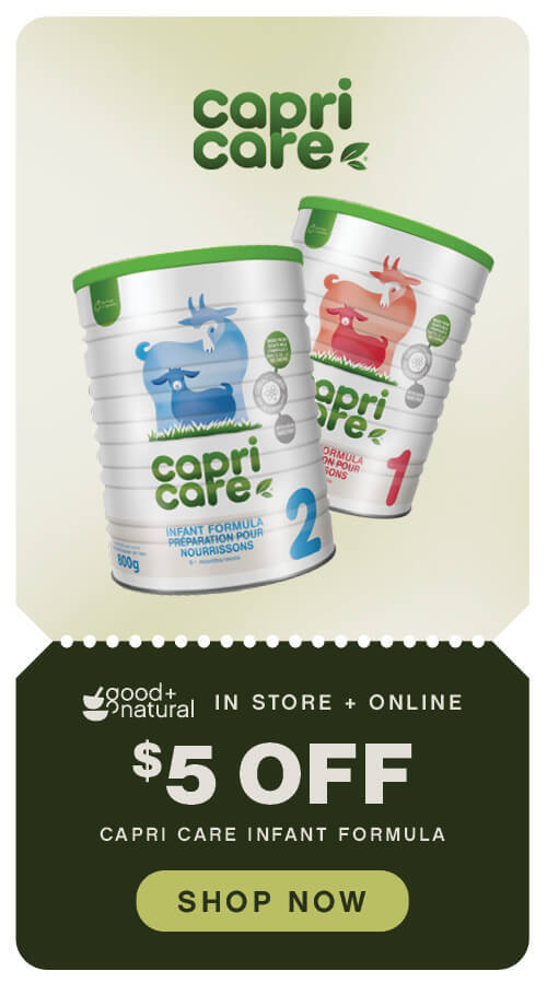Capricare infant goatmilk formula $5.00 off in April!