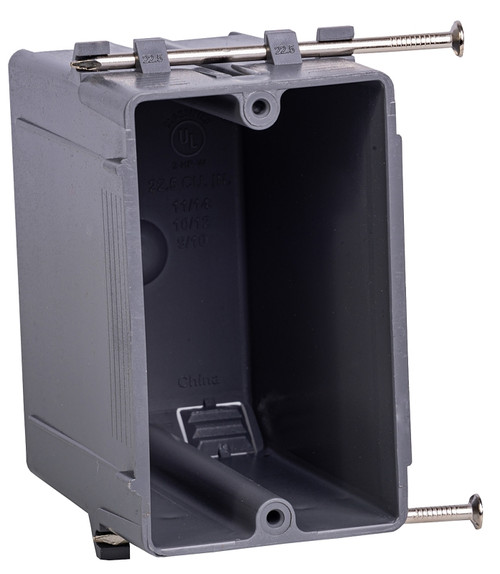 GB BOX-NS22 Switch/Outlet Box, Standard Outlet, 1-Gang, 4-Knockout, PVC, Gray, In-Wall, Nail Mounting [SKU: ORG0076943]