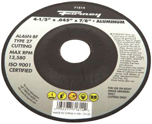 Forney 71814 Cut-Off Wheel, 4-1/2 in Dia, 0.045 in Thick, 7/8 in Arbor, 46 Grit, Medium, Aluminum Oxide Abrasive [SKU: ORG8911414]