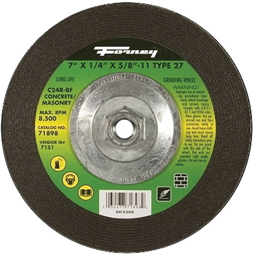 Forney 71898 Grinding Wheel, 7 in Dia, 1/4 in Thick, 5/8-11 in Arbor, 24 Grit, Coarse, Silicone Carbide Abrasive [SKU: ORG8911919]