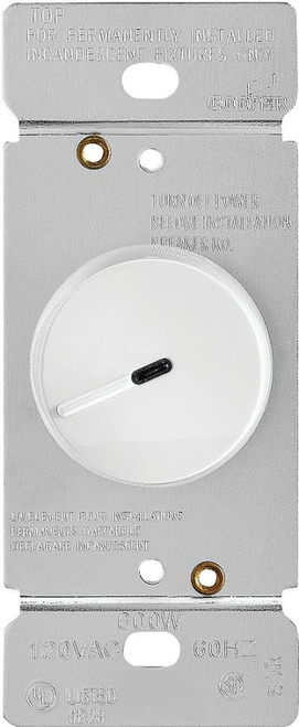 Eaton Wiring Devices RI06PL-W-K Rotary Dimmer, 120 V, 600 W, Halogen, Incandescent Lamp, 3-Way, White [SKU: ORG1285832]