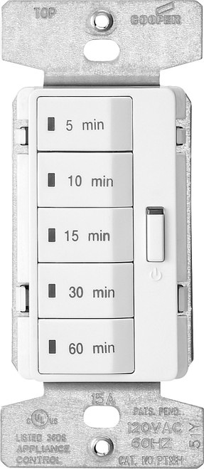 Eaton Wiring Devices PT18M-W-K Minute Timer, 15 A, 120 V, 1800 W, 5, 10, 15, 30, 60 min Off Time Setting, White [SKU: ORG8024002]