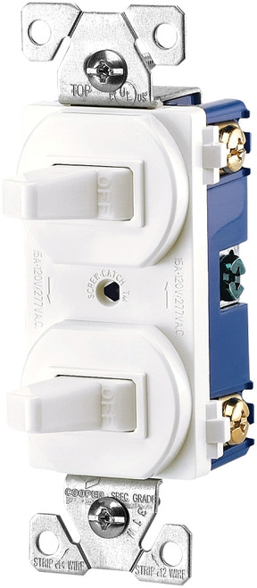 Eaton Wiring Devices 271W-BOX Combination Toggle Switch, 15 A, 120/277 V, SPDT, Screw Terminal, White [SKU: ORG6971113]