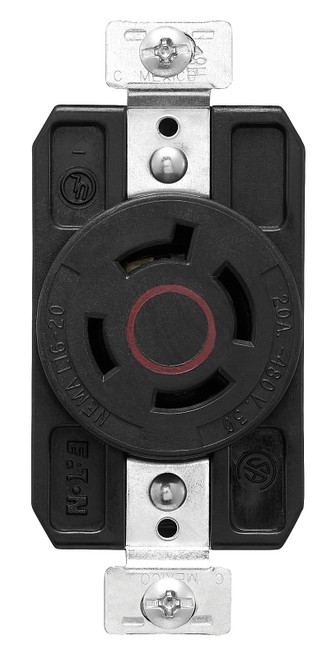 Arrow Hart AHCL1620R Locking Single Receptacle, 3 -Pole, 480 VAC, 20 A, Back and Side Wiring, NEMA: NEMA L16-20 [SKU: ORG7399702]