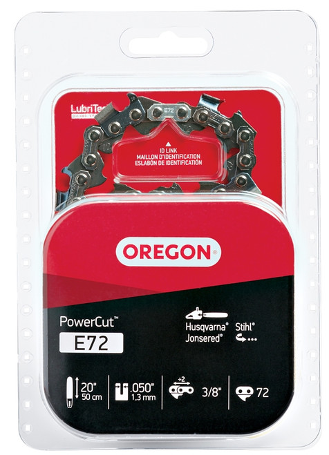 Oregon PowerCut E72 Chainsaw Chain, 20 in L Bar, 0.05 Gauge, 3/8 in TPI/Pitch, 72-Link [SKU: ORG7242605]