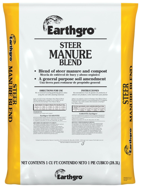 Miracle-Gro Earthgro 71751185 Steer Manure Blend, Solid, 1 cu-ft Bag [SKU: ORG1002625]