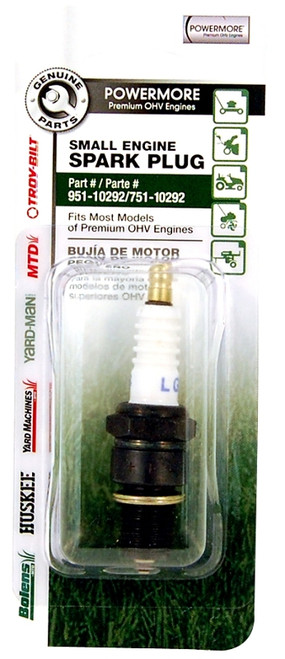 MTD OEM-751-10292 Spark Plug, 14 mm Thread, 13/16 in Hex, For: 123CC, 139CC and 173CC Engines [SKU: ORG0129064]