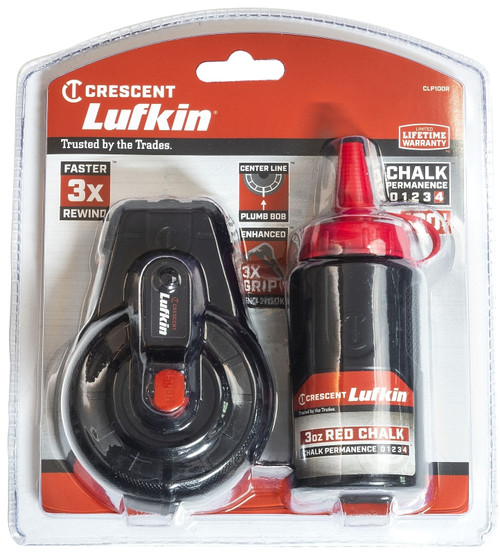 Crescent Lufkin CLP100R Chalk Reel, 100 ft L Line, Gear Rewind, 3:1 Gear Ratio [SKU: ORG7411432]