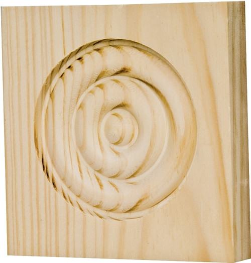 Waddell RTB35M Trim Block, 3-3/4 in H, 3-3/4 in W, Rosette Pattern, Pine Wood [SKU: ORG9053810]