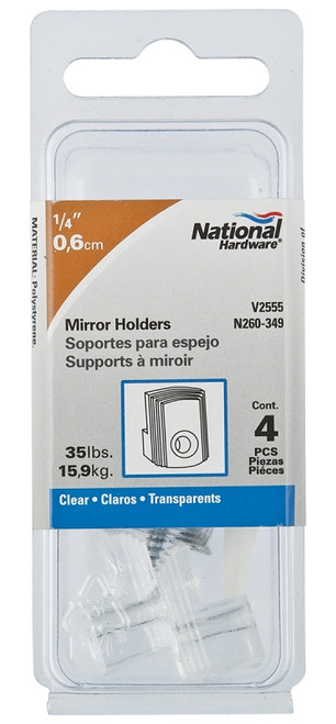 National Hardware V2555 Series N260-349 Mirror Holder, 35 lb, Plastic, Clear, Wall Mounting [SKU: ORG7165467]