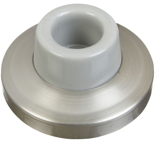 National Hardware N326-983 Door Stop, 2.34 in Dia Base, 1 in Projection, Brass/Rubber, Satin Nickel [SKU: ORG7178031]