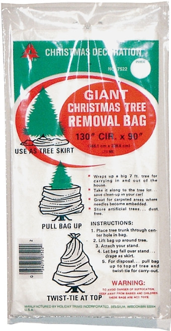 Holidaytrims 7522 Tree Removal Bag, 144 Cir x 90 in, 7 Tree ft Capacity, Poly Bag, White, .75 mm Thick [SKU: ORG4844247]