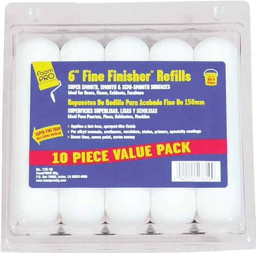 FOAMPRO 176-10 Roller Refill, 3/8 in Thick Nap, 6 in L, Foam Cover [SKU: ORG5015276]