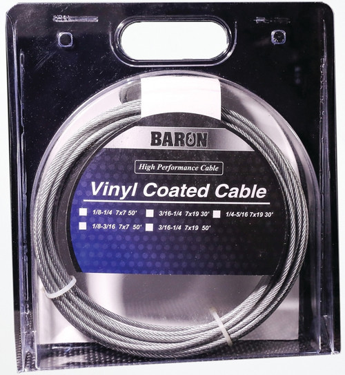 BARON 50201/50210 Aircraft Cable, 1/8 to 3/16 in Dia, 50 ft L, 340 lb Working Load, Galvanized Steel [SKU: ORG3124435]
