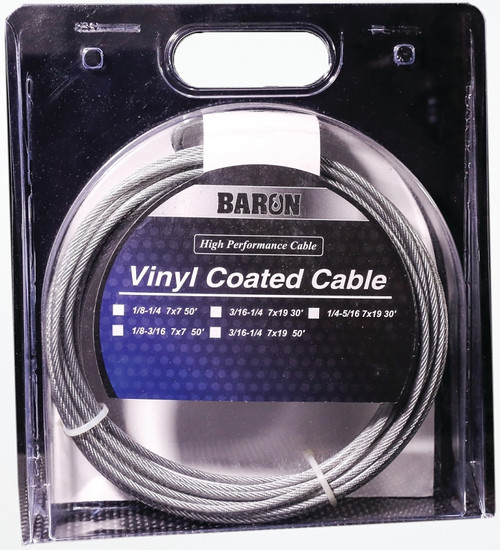 BARON 53205/50235 Aircraft Cable, 3/16 to 1/4 in Dia, 100 ft L, 740 lb Working Load, Galvanized Steel [SKU: ORG4511721]