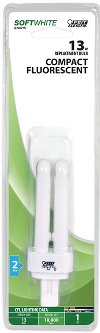 Feit Electric BPPLD13 Compact Fluorescent Bulb, 13 W, PL Lamp, GX23 Lamp Base, 780 Lumens, 2700 K Color Temp [SKU: ORG6050199]