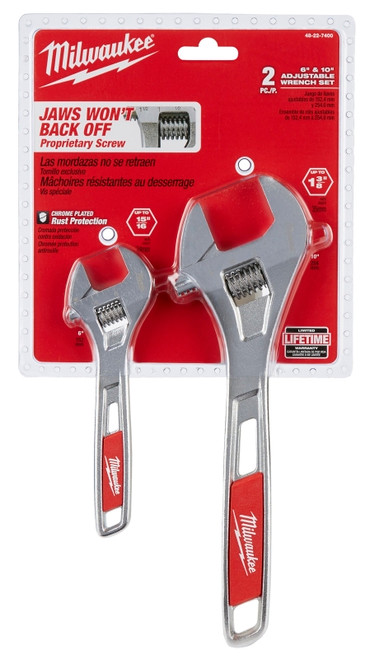 Milwaukee 48-22-7400 Adjustable Wrench Set, 6 in, 10 in OAL, 1-3/8 in, 15/16 in Jaw, Steel, Chrome, Ergonomic Handle [SKU: ORG1383710]
