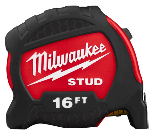 Milwaukee STUD Series 48-22-9716 Tape Measure, 16 ft L Blade, 1-19/64 in W Blade, Steel Blade, ABS Case, Black/Red Case [SKU: ORG1384619]