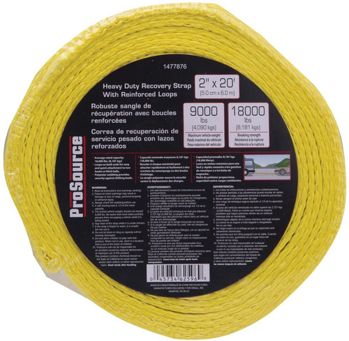 ProSource FH64062 Recovery Strap, 18,000 lb, 2 in W, 20 ft L, Polyester, Yellow [SKU: ORG1477876]