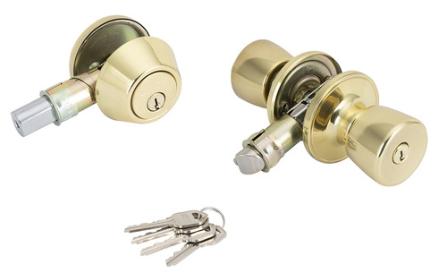 Prosource Mobile Home Deadbolt and Entry Lockset, 3 Grade, Tulip Handle, Keyed Alike Key, Brass, Polished Brass [SKU: ORG7112733]