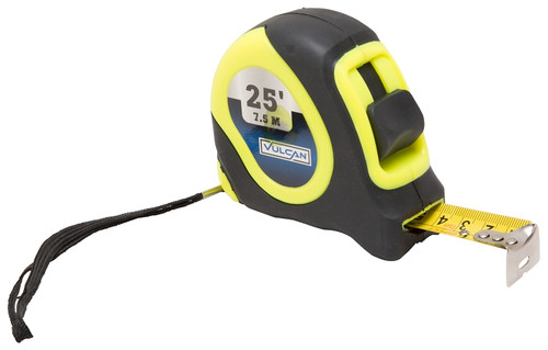 Vulcan 26-7.5X25-G Tape Measure, 25 ft L Blade, 1 in W Blade, Steel Blade, ABS Plastic Case, Lime Case [SKU: ORG7785728]